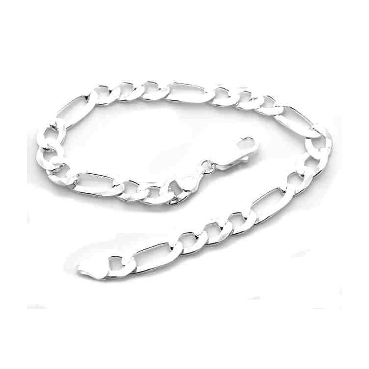 NLB|SILVER 925: Man Bracelet Chain 7.5 mm figaro 3 + 1 bleached very long XXL