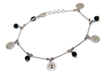 NLB|bracelet or necklace 925 silver black pearls and coins pendants