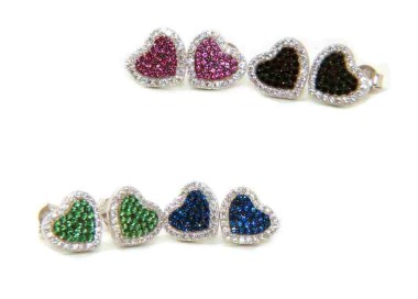 NLB|925 silver heart earrings with zircons green pink black blue brand NALBORI