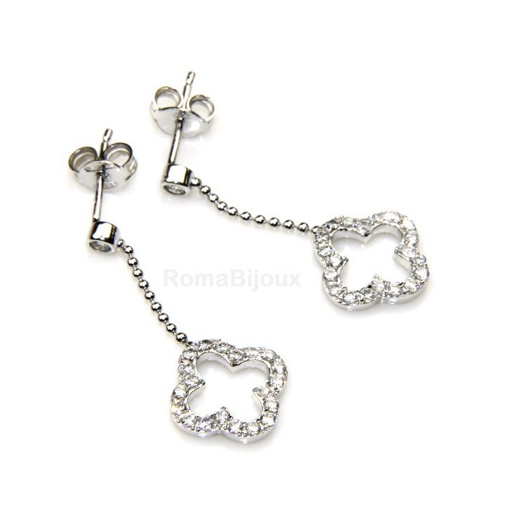 NLB|silver 925: earrings woman leaning point light chain balls cloverleaf zircons