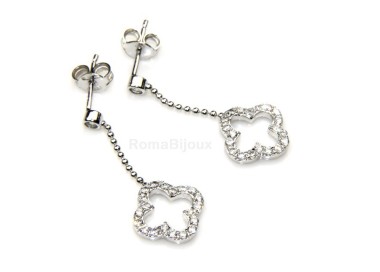 NLB|Argento 925 : orecchini donna pendente punto luce catena palline quadrifoglio zirconi 