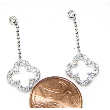 NLB|Argento 925 : orecchini donna pendente punto luce catena palline quadrifoglio zirconi 