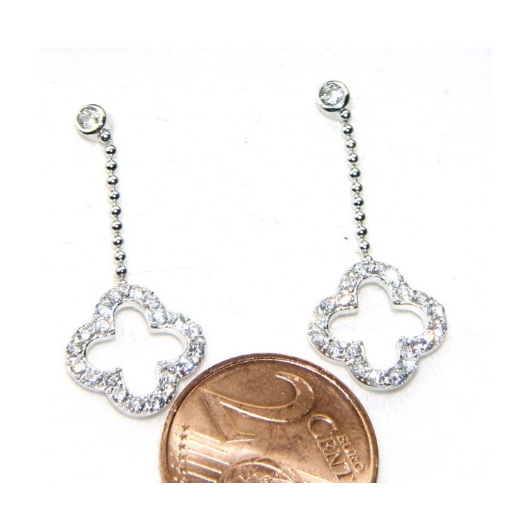 NLB|Argento 925 : orecchini donna pendente punto luce catena palline quadrifoglio zirconi 