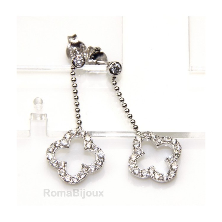NLB|Argento 925 : orecchini donna pendente punto luce catena palline quadrifoglio zirconi 