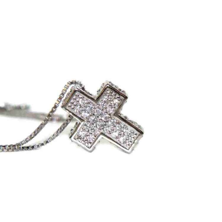 NLB|Collana croce 3D scatolata a pavè di zirconi con collana marca di gioielli NALBORI