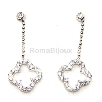 NLB|silver 925: earrings woman leaning point light chain balls cloverleaf zircons