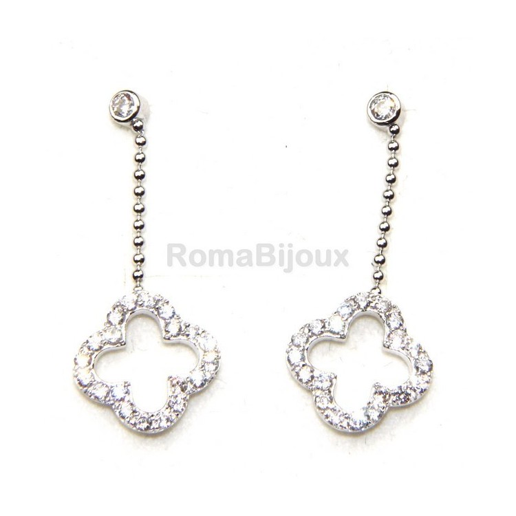 NLB|silver 925: earrings woman leaning point light chain balls cloverleaf zircons