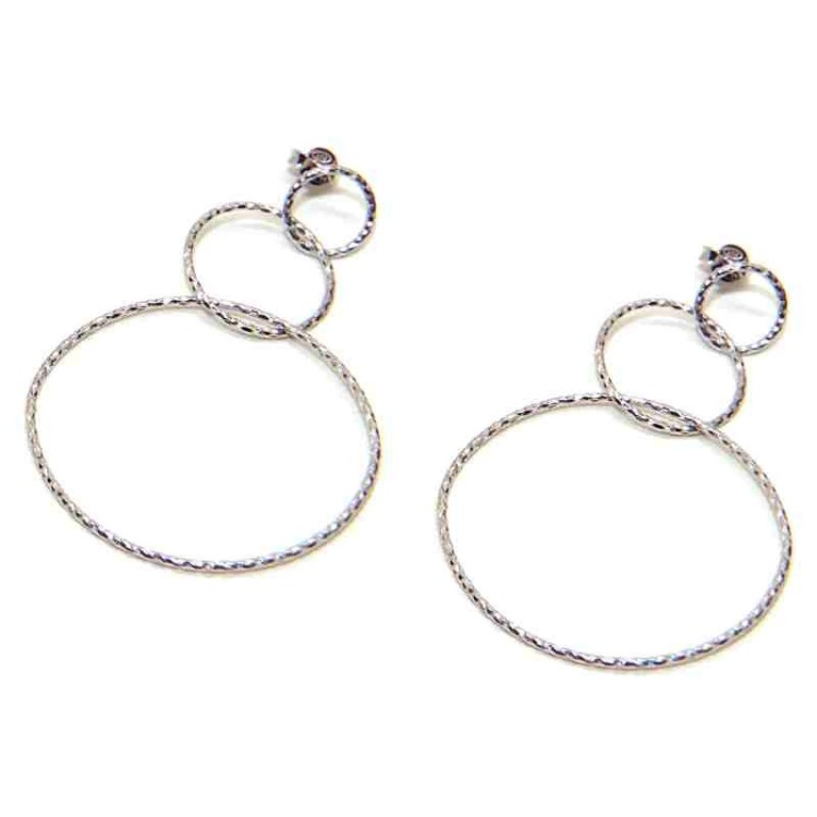 NALBORI Orecchini donna argento 925 con 3 cerchi diamantati oro bianco