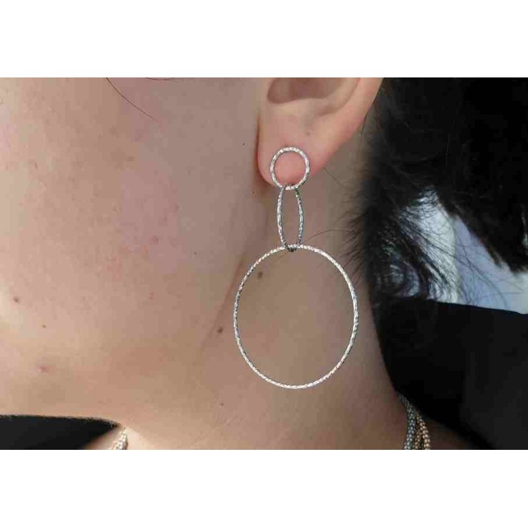 NALBORI Orecchini donna argento 925 con 3 cerchi diamantati oro bianco placcati