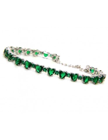 Bracciale cuori tennis argento 925 zirconi verde emerald NALBORI