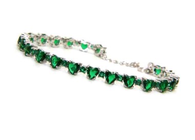 NALBORI Tennis bracelet hearts zircons in 925 silver emerald green