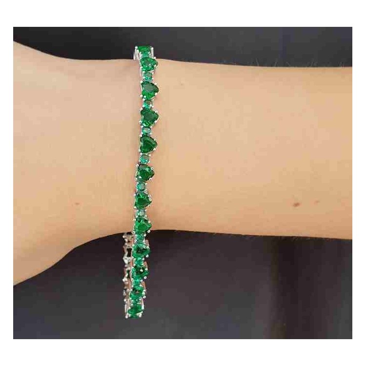 NALBORI Tennis bracelet hearts zircons in 925 silver emerald green