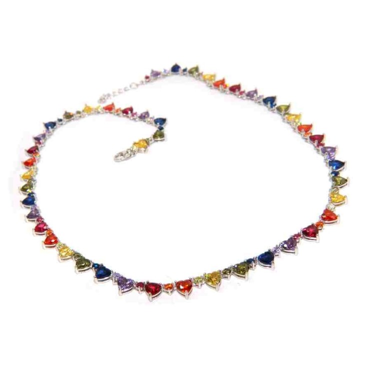 NALBORI 925 silver tennis colored hearts necklace and rainbow zircons