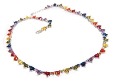 NALBORI 925 silver tennis colored hearts necklace and rainbow zircons