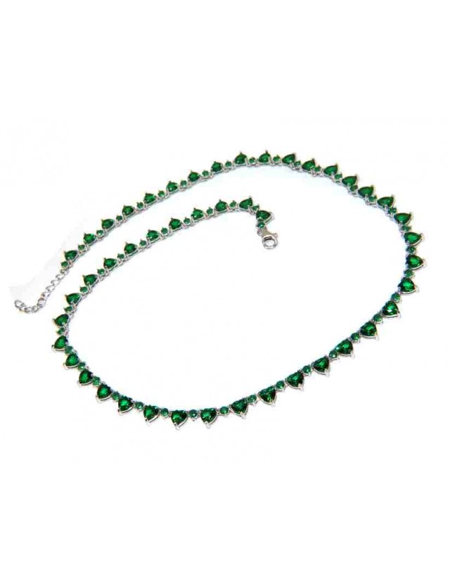 NALBORI 925 silver tennis green hearts necklace and emerald zircons NALBORI 925 silver tennis green hearts necklace and emerald zircons