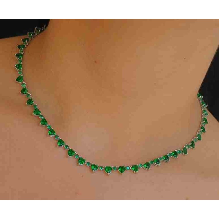 NALBORI 925 silver tennis green hearts necklace and emerald zircons