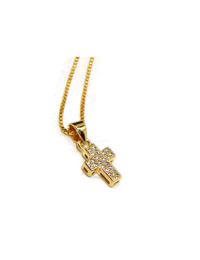 NALBORI Necklace in 925 silver, small cross with yellow gold plated zircons