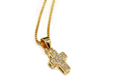 NALBORI Necklace in 925 silver, small cross with yellow gold plated zircons