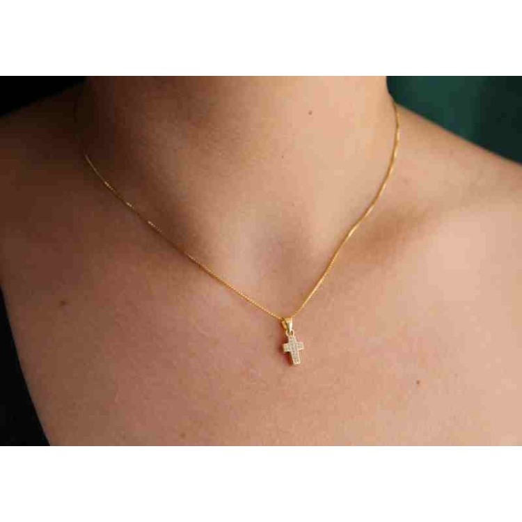 NLB|Collana argento 925 croce piccola zirconi bianchi placcata oro giallo NALBORI