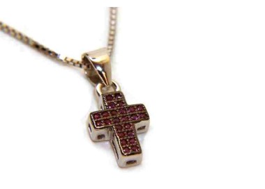 NALBORI 925 silver necklace with small cross with red rhodium ruthenium zircons