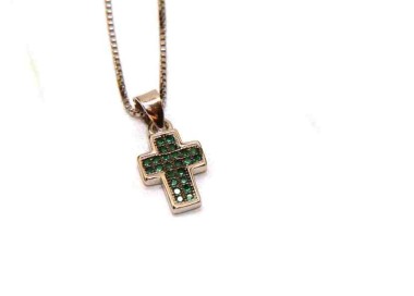 nalbori Collana argento 925 croce piccola zirconi verdi emerald