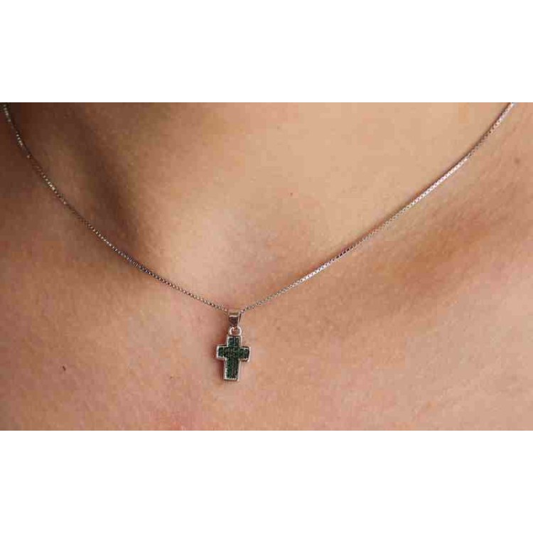 NLB|Collana argento 925 croce piccola zirconi verdi emerald nalbori