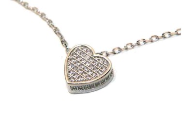 NLB|Necklace in 925 silver 3D heart with zircons pave rhodium microsetting for woman