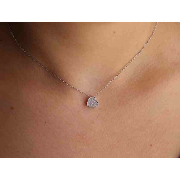 NLB|Necklace in 925 silver 3D heart with zircons pave rhodium microsetting for woman