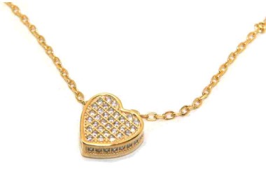 NALBORI Collier woman 925 silver heart 3D yellow gold plated zircons