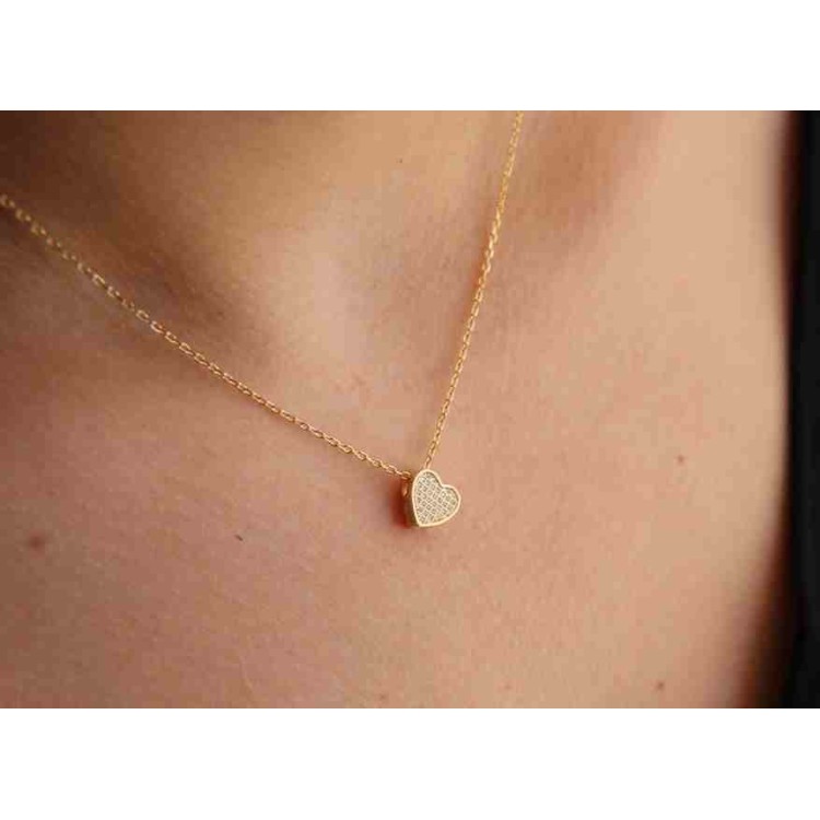 NALBORI Collier woman 925 silver heart 3D yellow gold plated zircons