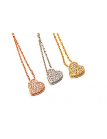 NALBORI Collana argento 925 cuore 3D a pavè di zirconi bagno oro giallo