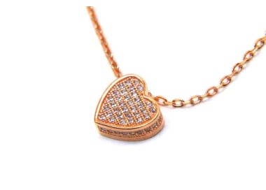 NLB|Collana argento 925 cuore 3D a pavè di zirconi bagno oro rosa NALBORI