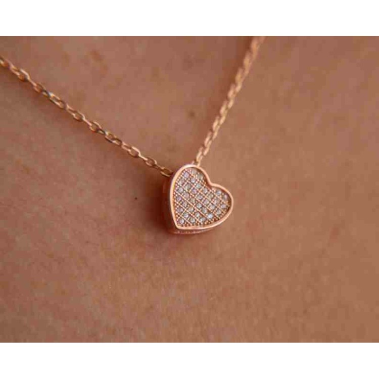 NALBORI Collier woman 925 silver heart 3D pink gold bath zircons