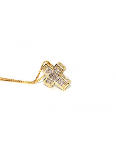Collana croce 3D scatolata a pavè di zirconi con collana marca di gioielli NALBORI oro giallo