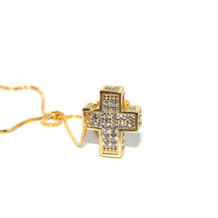 NLB|925: Necklace Collier man woman Venetian 3D and cross studded with zirconia brand NALBORI yellow gold
