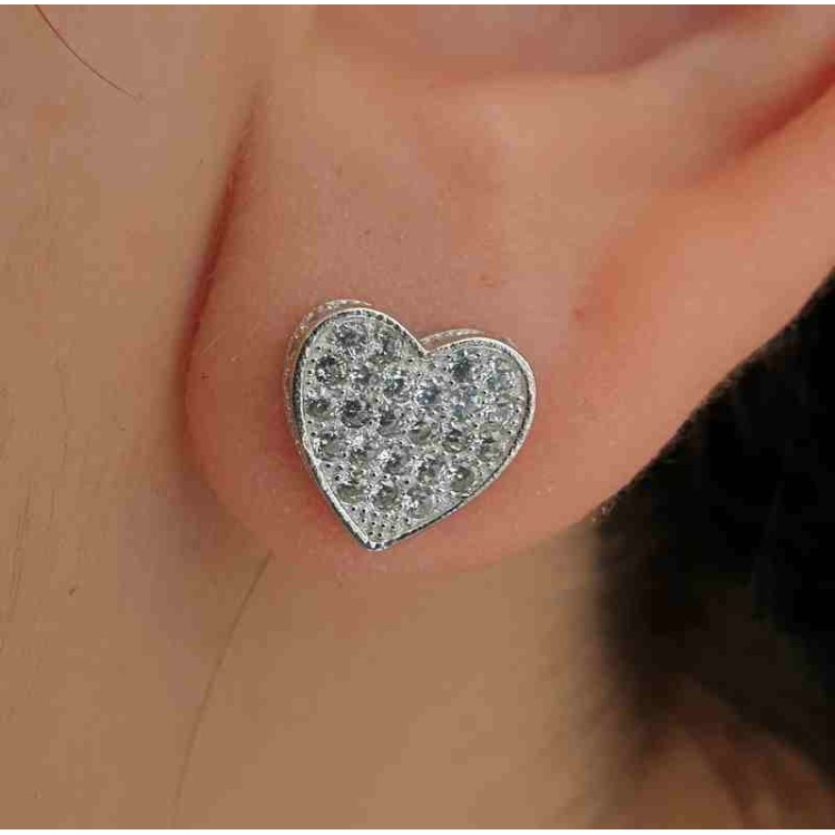 NALBORI women's earrings 925 silver heart 3d zircons 11mm