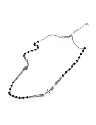 Collana intera a rosario Argento 925 con cristalli neri girocollo - N0646