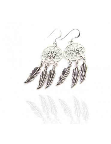 orecchini donna argento 925 acchiappasogni dreamcatcher acchiappa sogni e piume scuri anticati