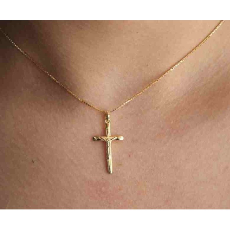 NLB|925 silver necklace with yellow gold plated cross NALBORI