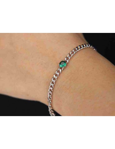 NALBORI 925 silver woman gourmette bracelet with emerald green zircon