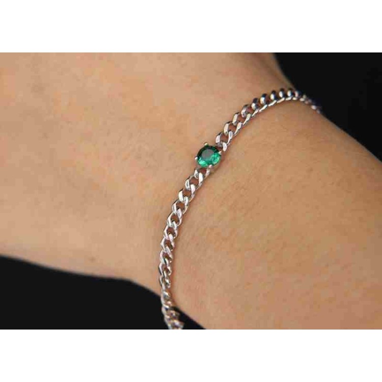 NALBORI Bracciale argento 925 donna grumetta con zircone verde emerald