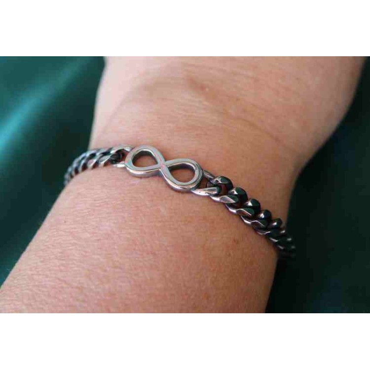NALBORI Bracciale acciaio scuro infinito e grumetta da uomo
