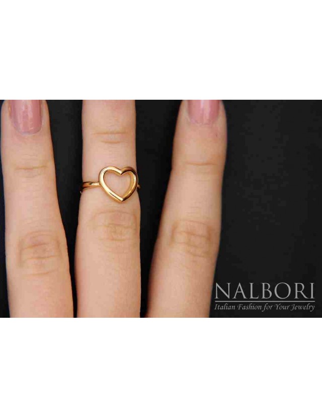 NALBORI Heart ring Silver 925 heart yellow gold adjustable woman