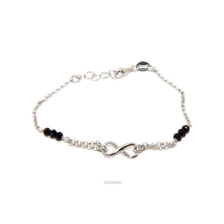 NLB|Bracciale donna Argento 925 cristallo nero tris con infinito 16 - 18,50