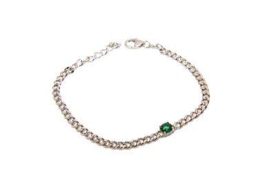 NLB|NALBORI 925 silver woman gourmette bracelet with emerald green zircon