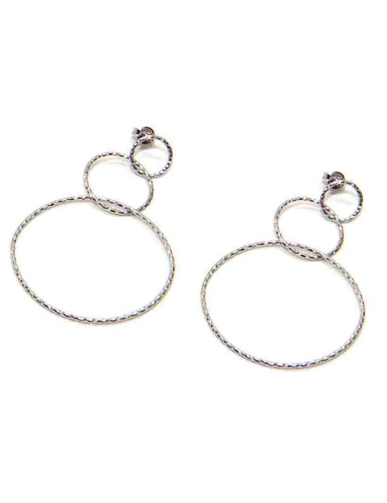Orecchini donna argento 925 con 3 cerchi diamantati Orecchini donna argento 925 con 3 cerchi diamantati