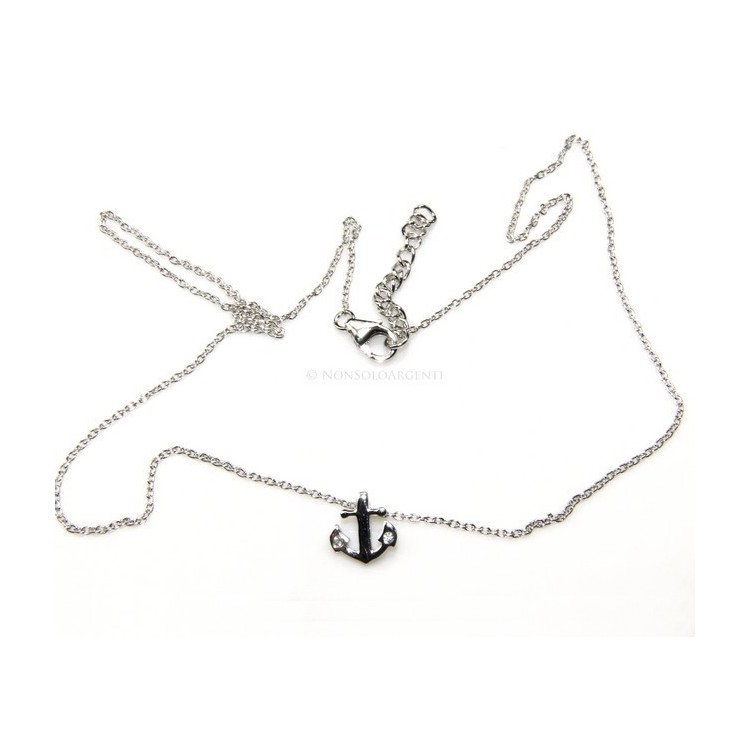 NLB|silver 925: Necklace Collier man woman "forzatina" 40 + 3 and small anchor white zirconia