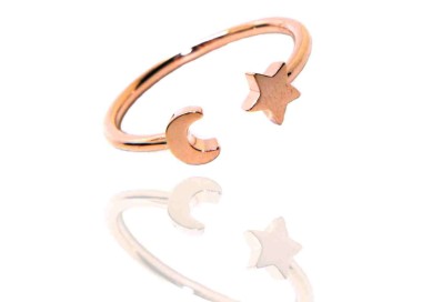 NALBORI anello argento 925 luna stella aperto placcato oro rosa donna