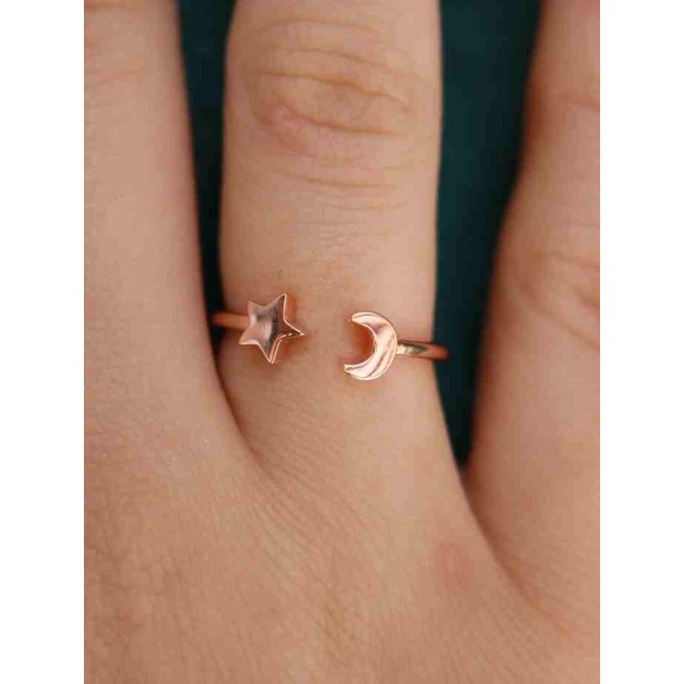 NLB|anello argento 925 luna stella aperto placcato oro rosa donna NALBORI