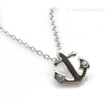 NLB|silver 925: Necklace Collier man woman "forzatina" 40 + 3 and small anchor white zirconia